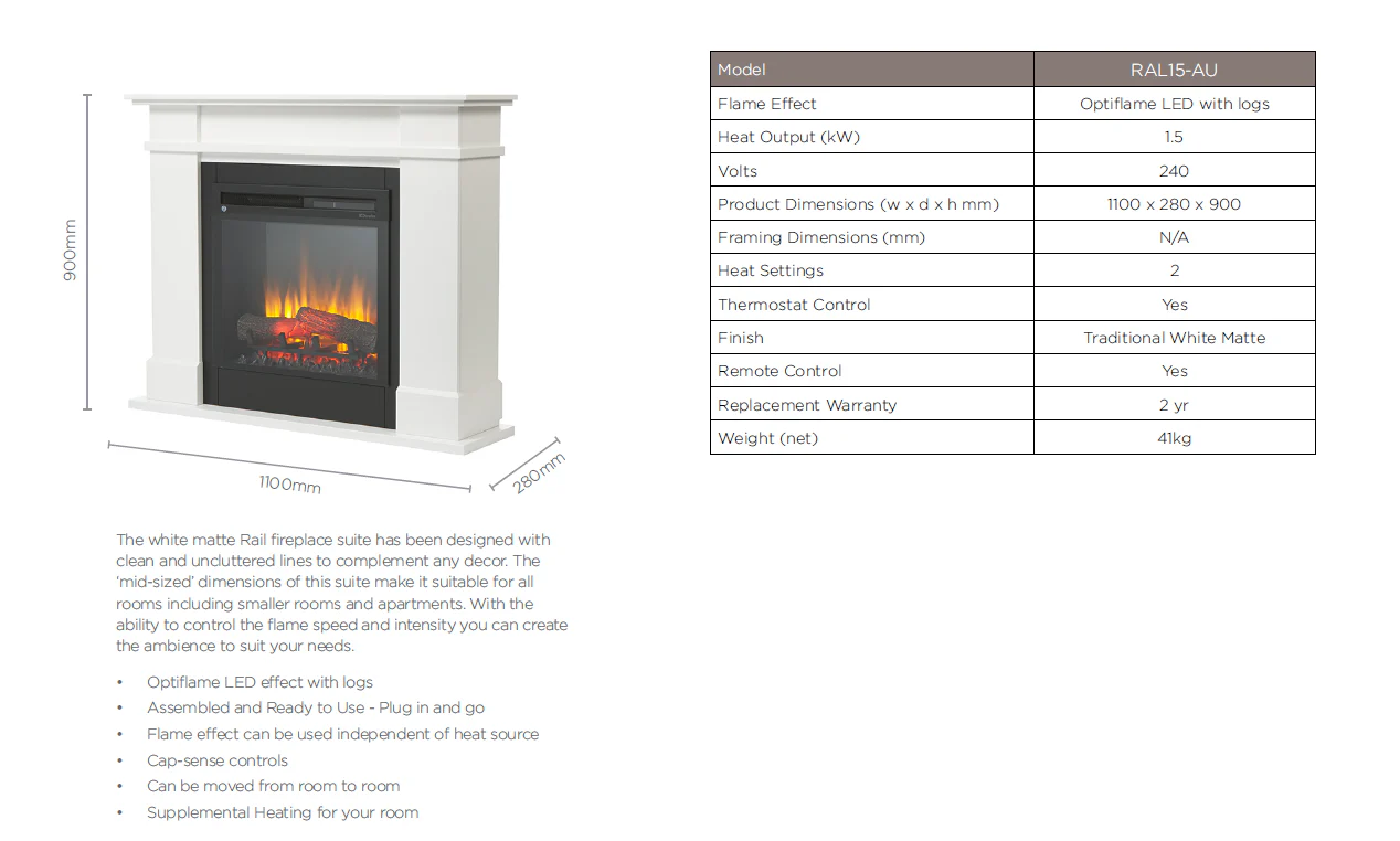 Rail Medium Mantle Electric Fire Heater - Image 8