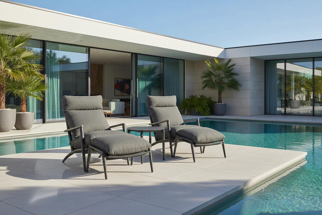Florent 2 Outdoor Lounges with Ottomans and Side Table - Image 3