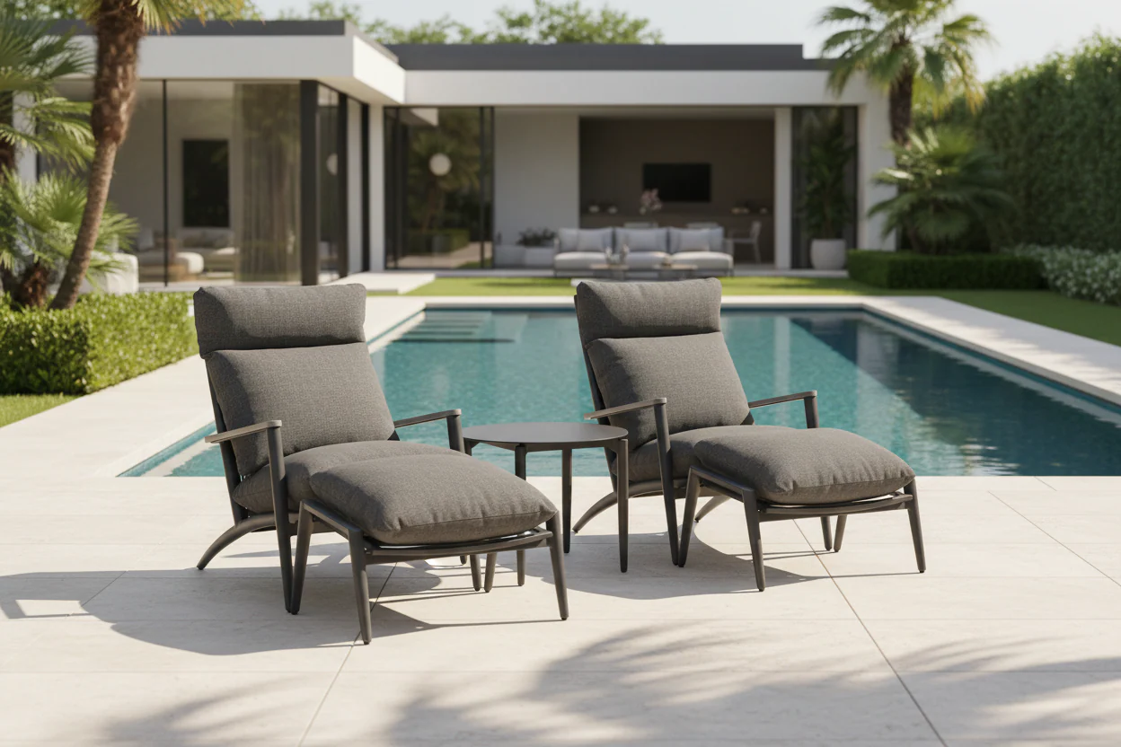 Florent 2 Outdoor Lounges with Ottomans and Side Table - Image 4