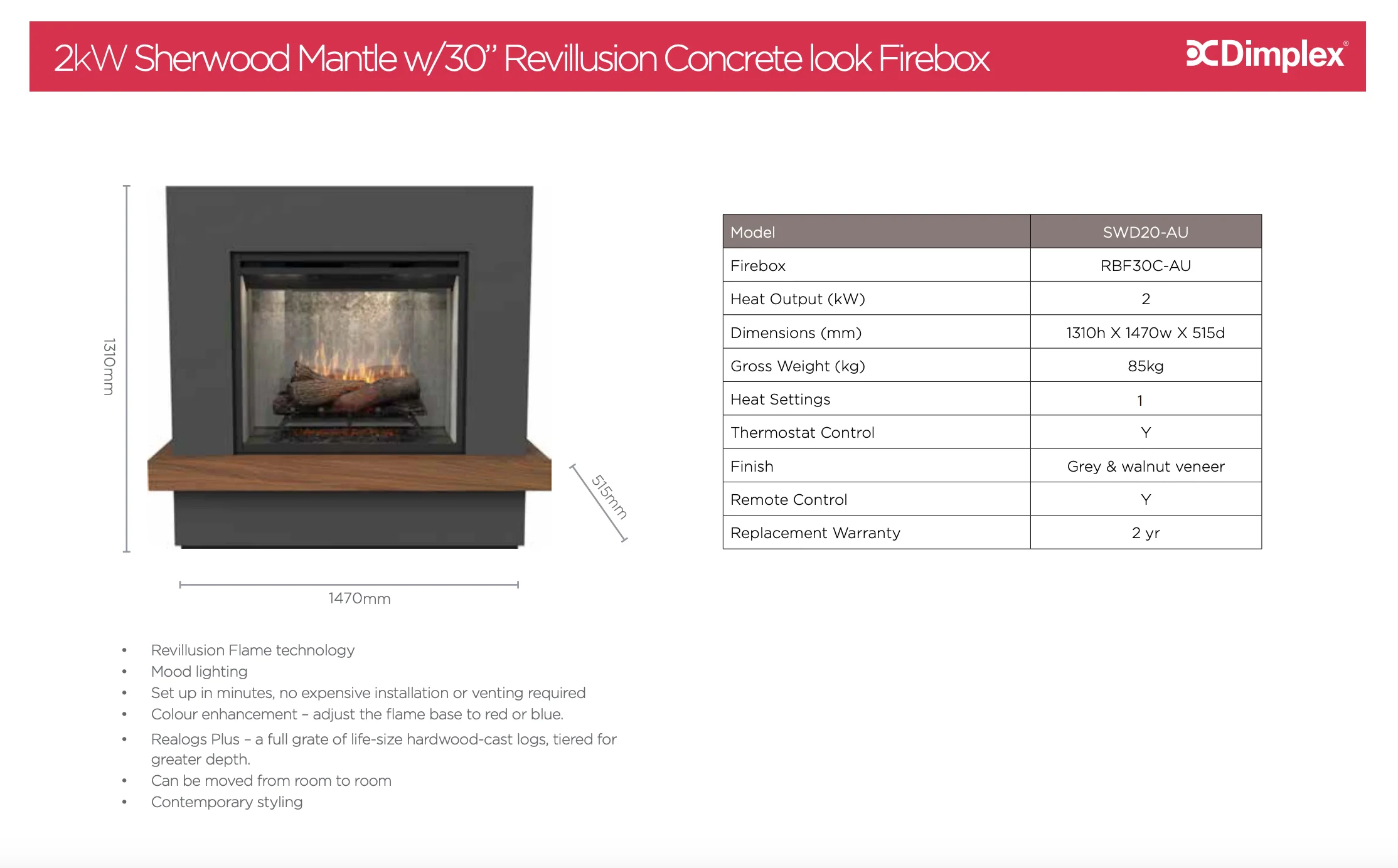 Sherwood Mantel 2kW Electric Fireplace| Grey Walnut - Image 4